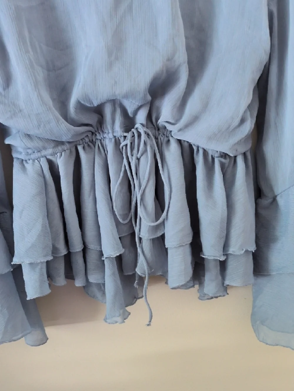 ANTHROPOLOGIE - Light Blue Ruffle Drawstring Blouse - Picture 4 of 8